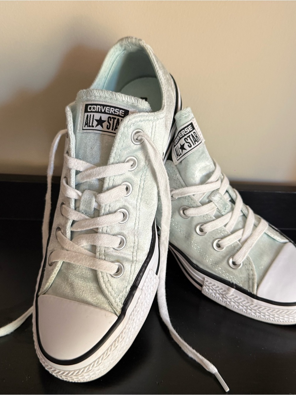 Converse Chuck Taylor All Star Velvet Low Top Sneakers | Mint Aqua | Women’s 8